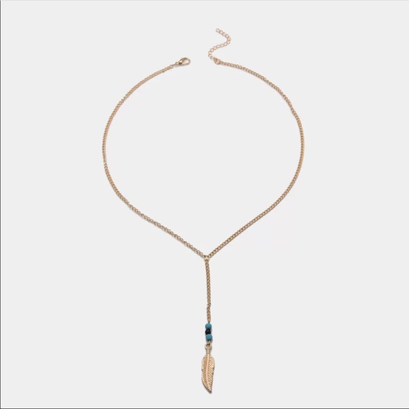 • Hunter • Boho Bead Drop Leaf Pendent Necklace - Picture 3 of 5